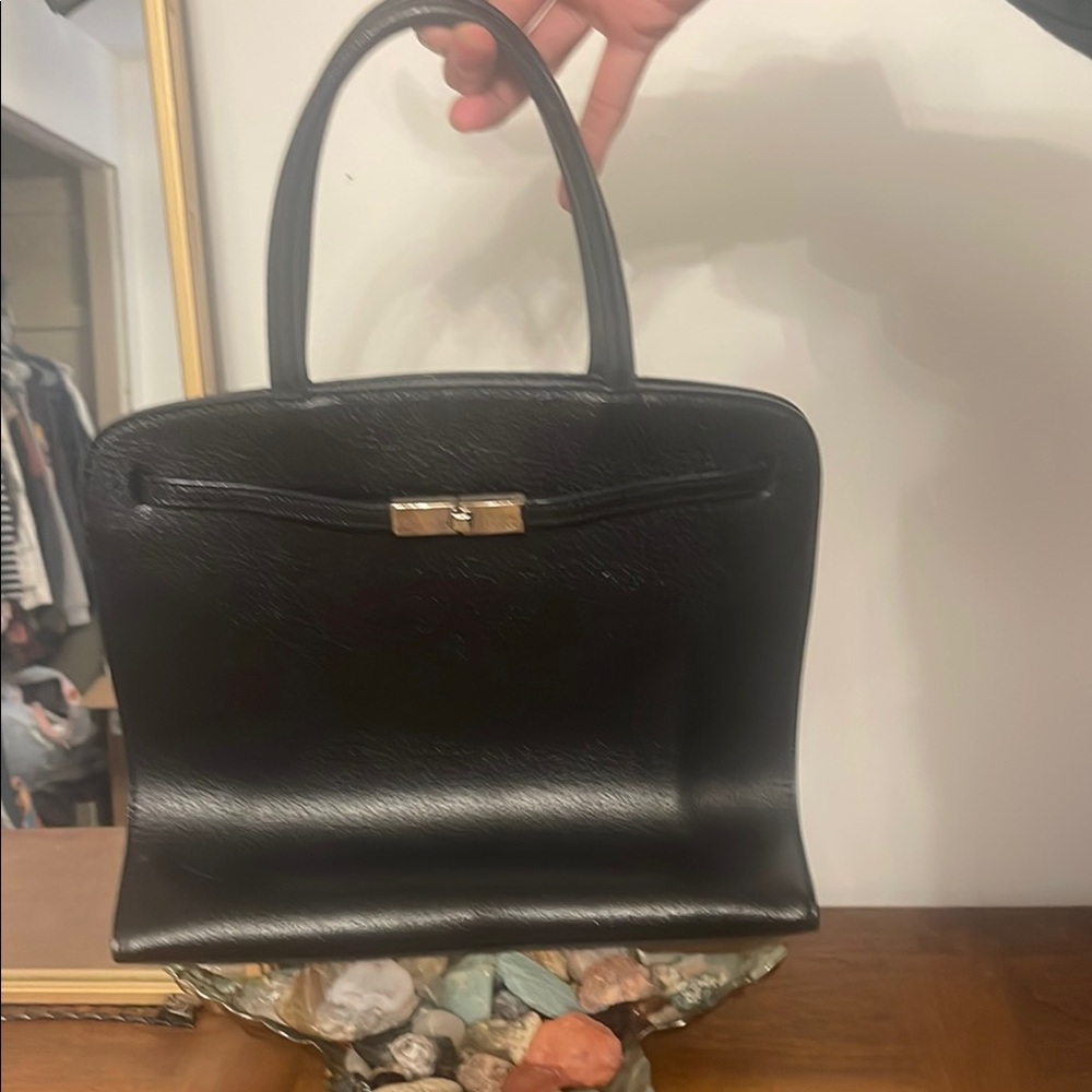 Classic Black Furla Satchel with silver Hardware